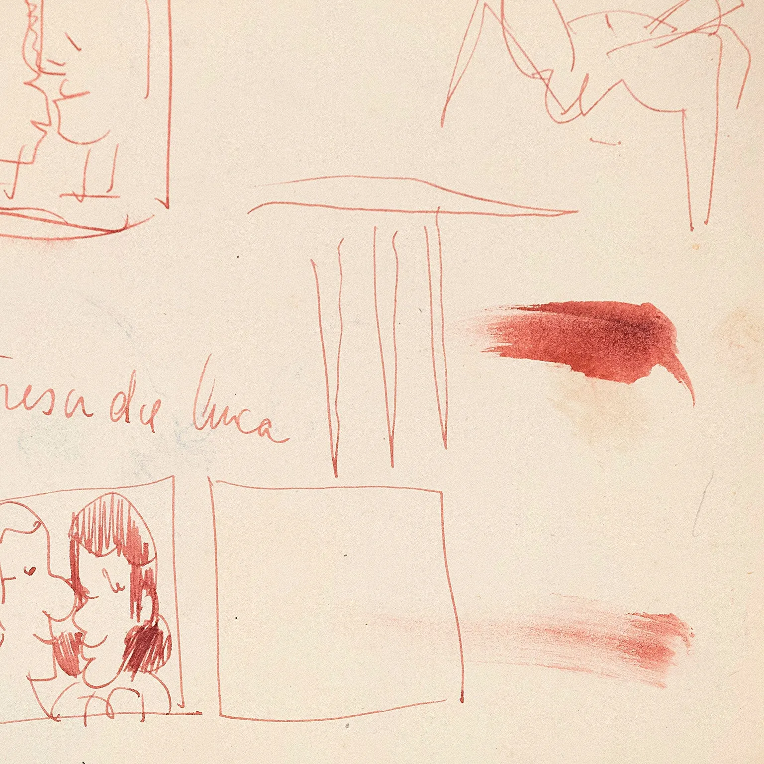 JOYCE WIELAND "TWO LOVERS" DOUBLE SIDED DRAWING, 1992