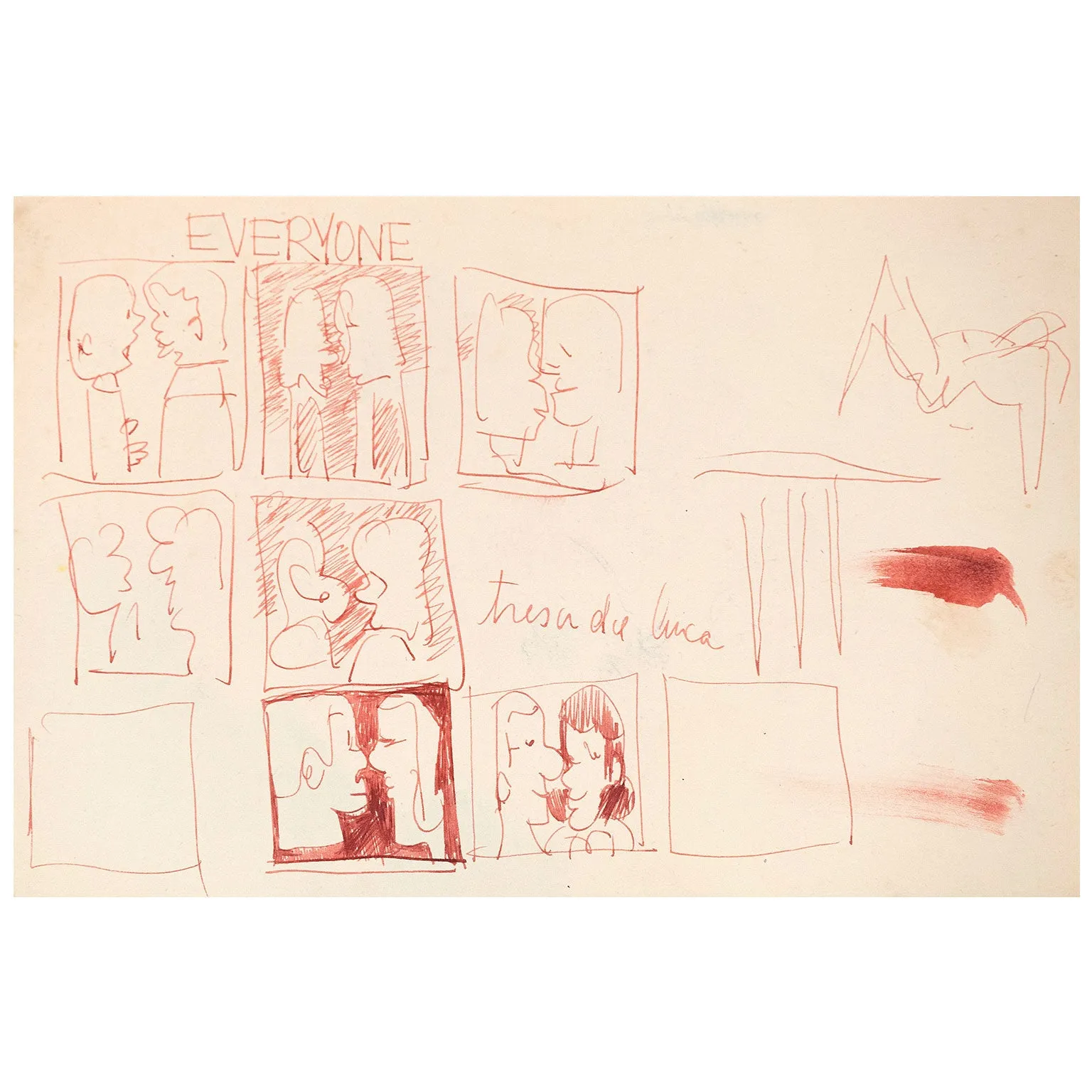 JOYCE WIELAND "TWO LOVERS" DOUBLE SIDED DRAWING, 1992