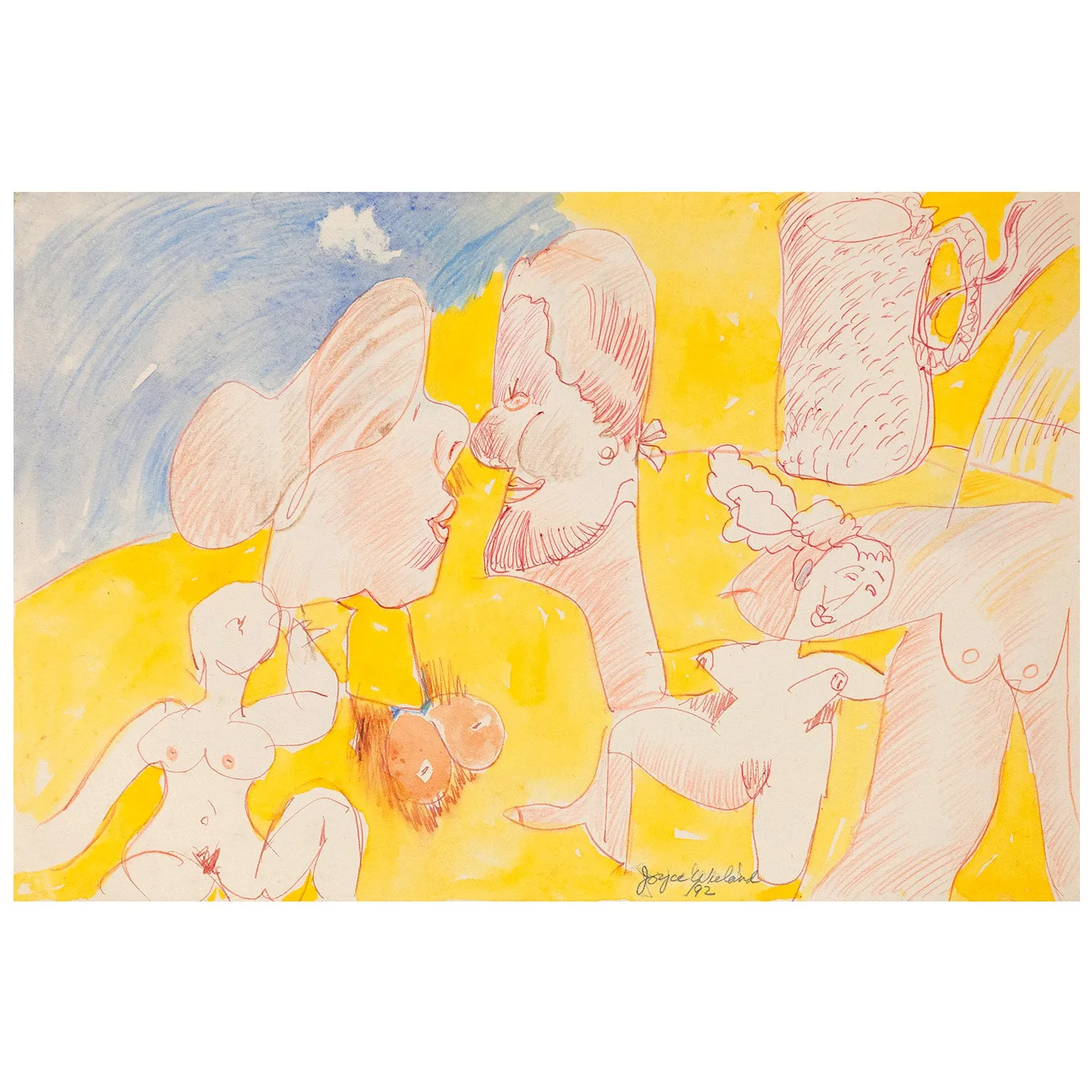 JOYCE WIELAND "TWO LOVERS" DOUBLE SIDED DRAWING, 1992
