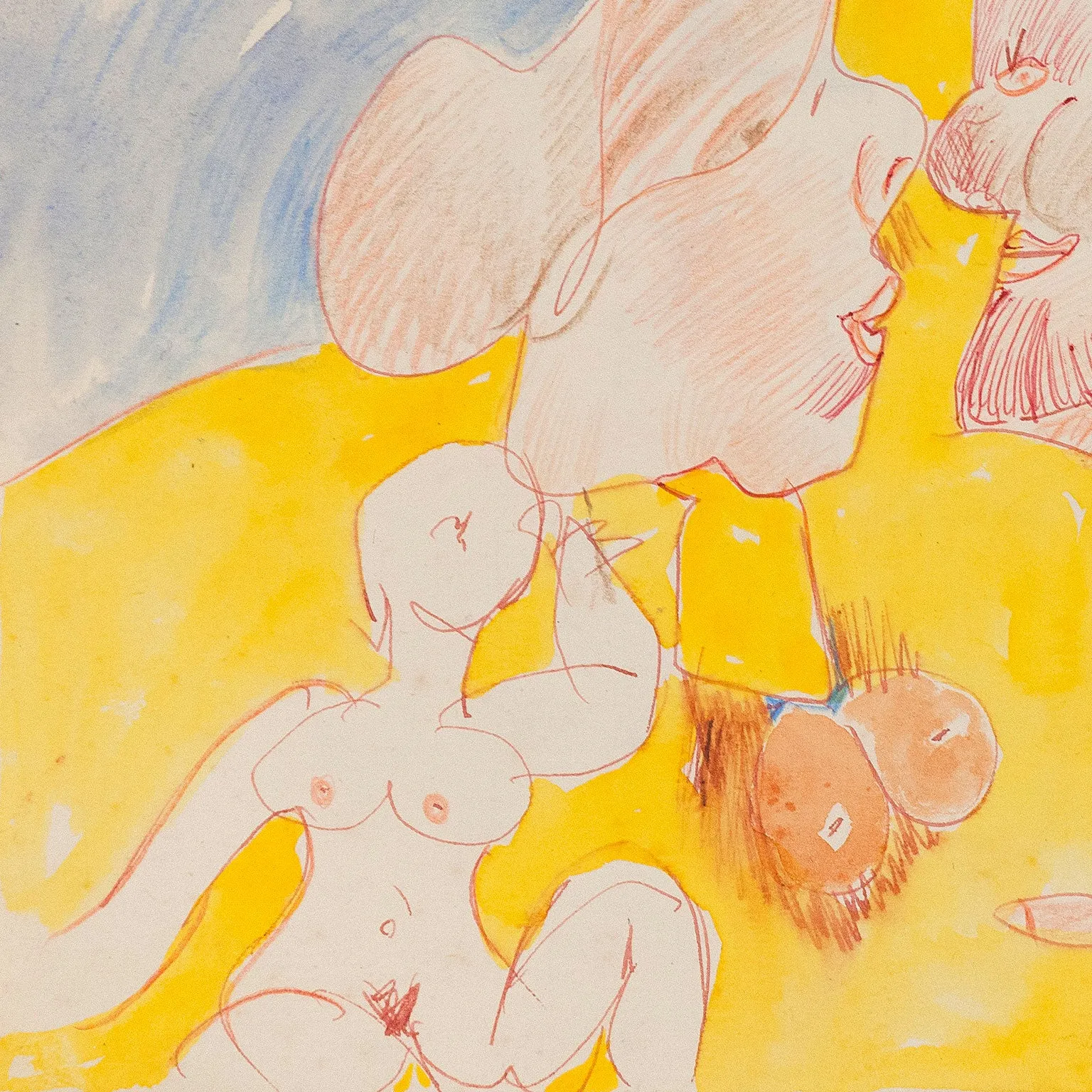 JOYCE WIELAND "TWO LOVERS" DOUBLE SIDED DRAWING, 1992