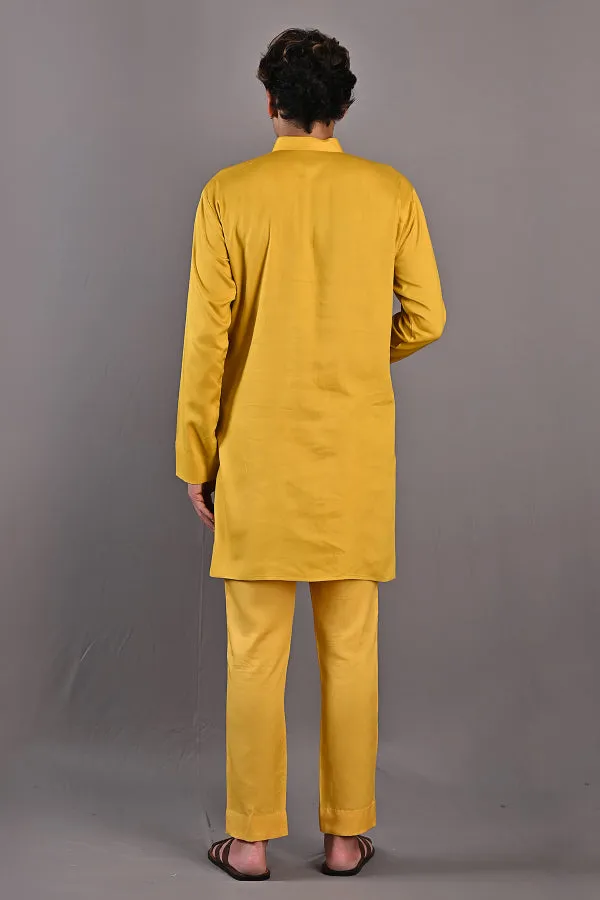 Kai - Mustard Self Textured Nehru Jacket With Kurta Set