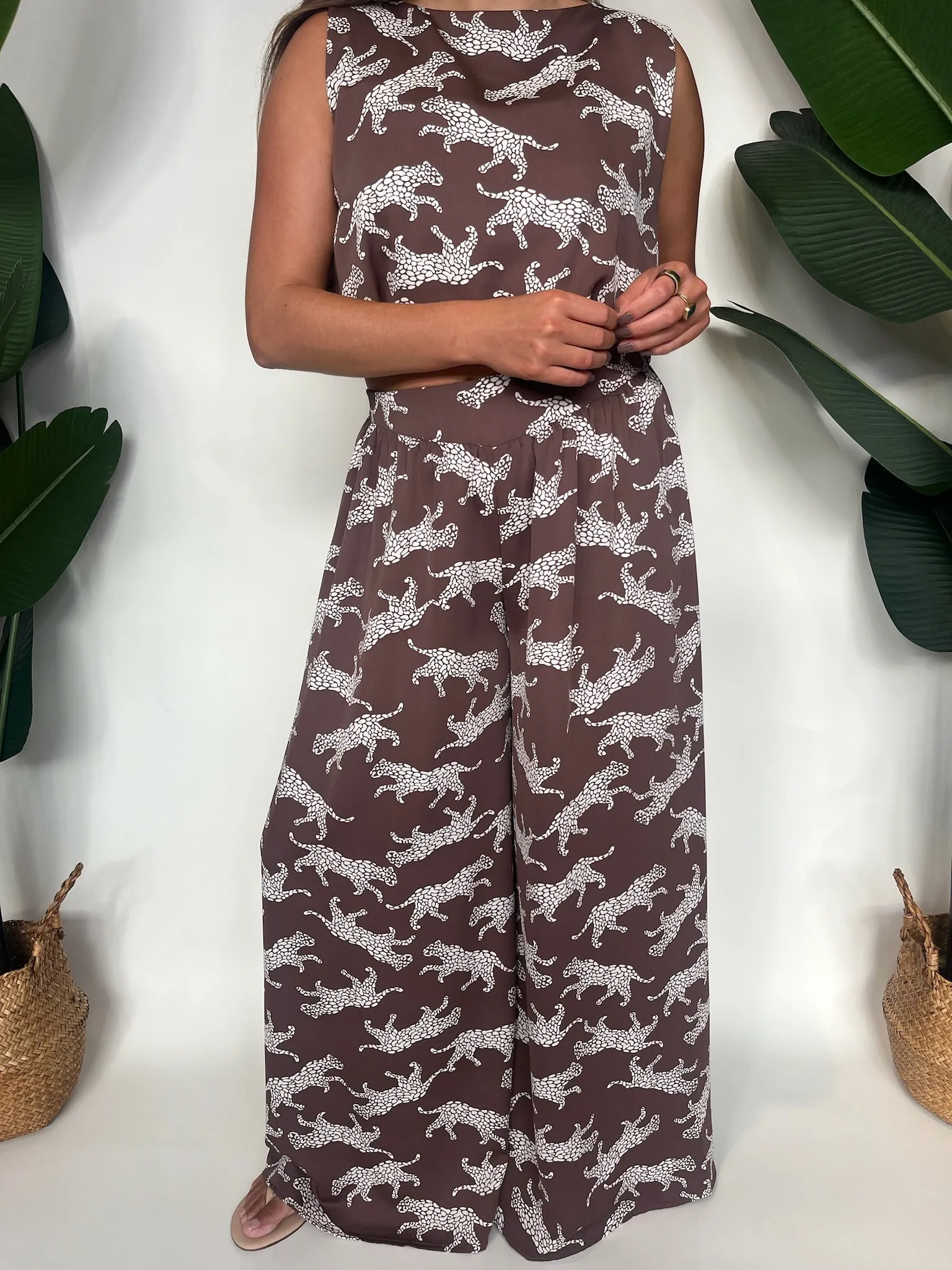 KLD Printed Wide Leg Animal Pant Mocha