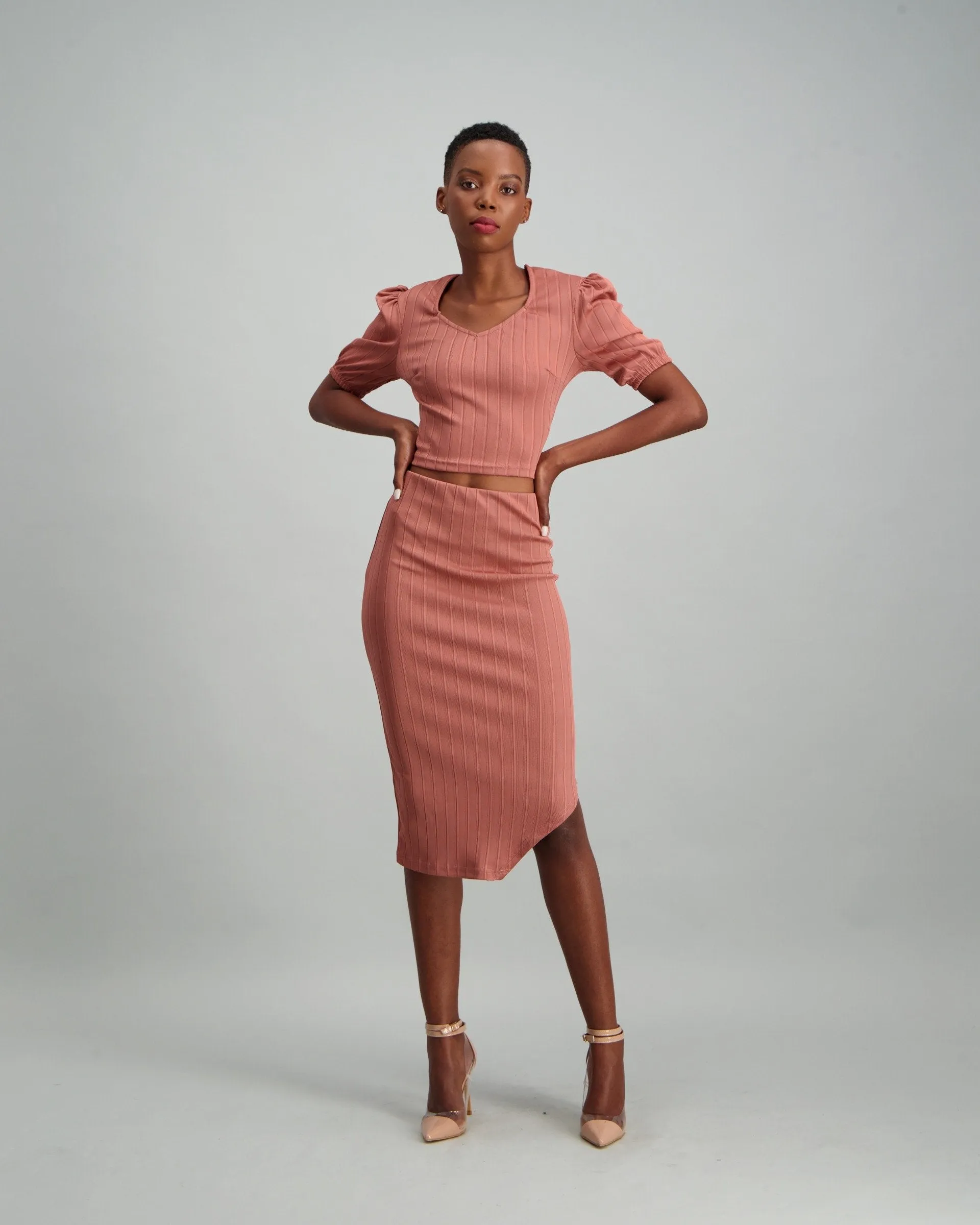 Ladies Pencil Skirt with Slit - Blush