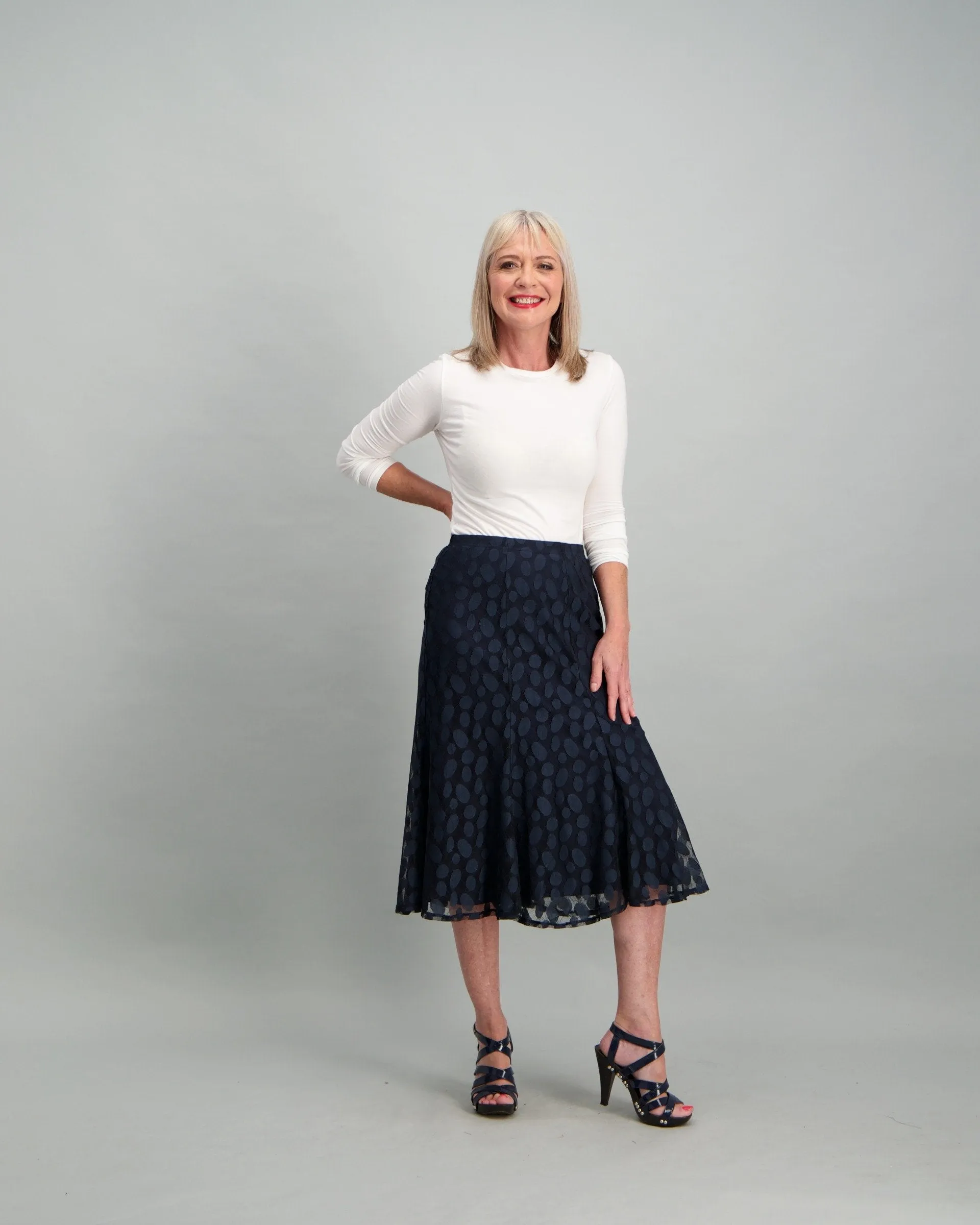 Ladies Spot Mesh A-Line Skirt - Navy