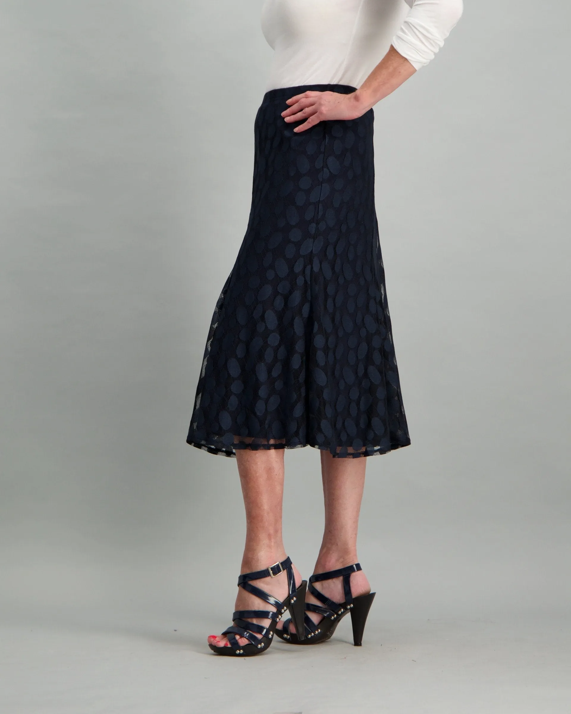 Ladies Spot Mesh A-Line Skirt - Navy