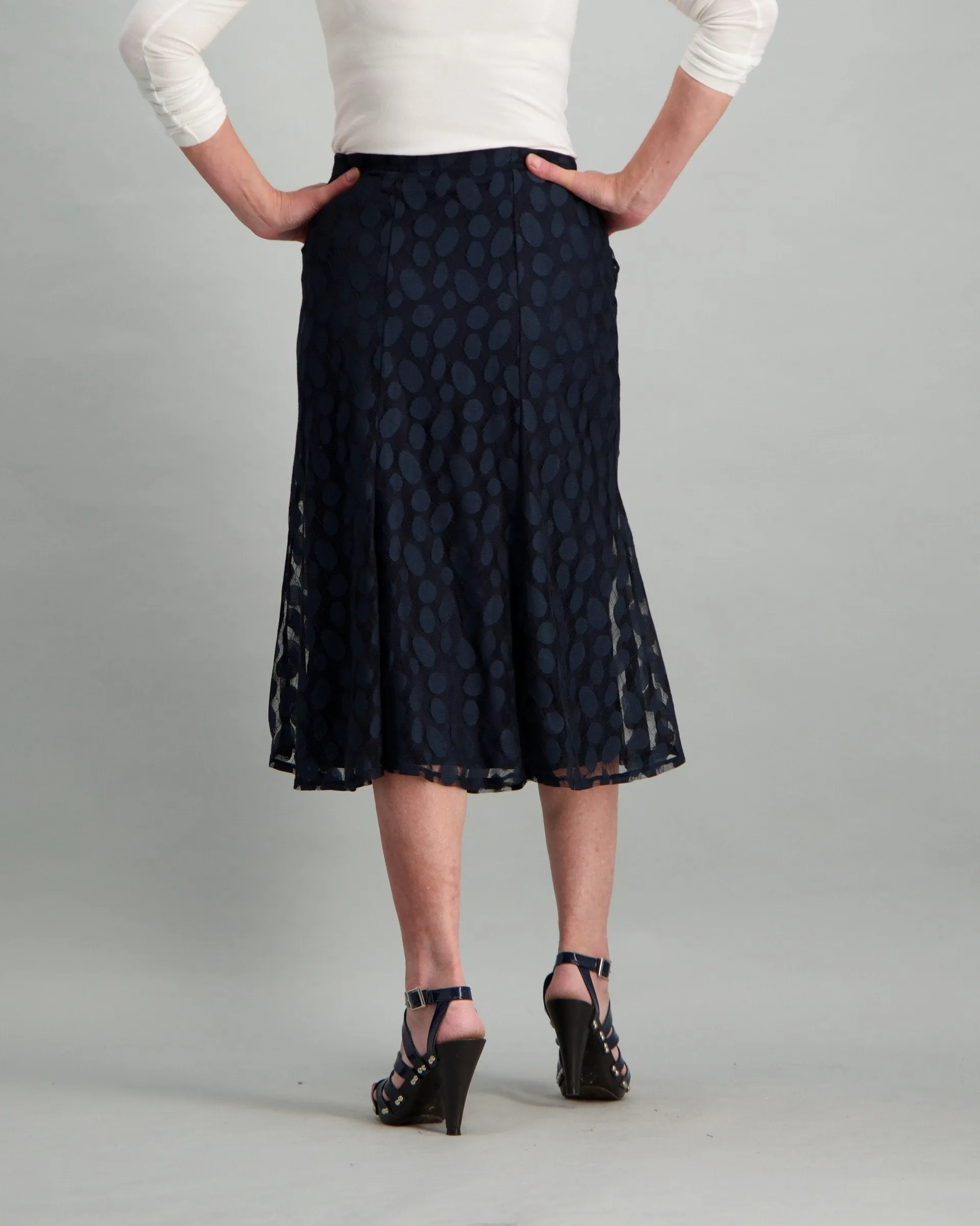 Ladies Spot Mesh A-Line Skirt - Navy