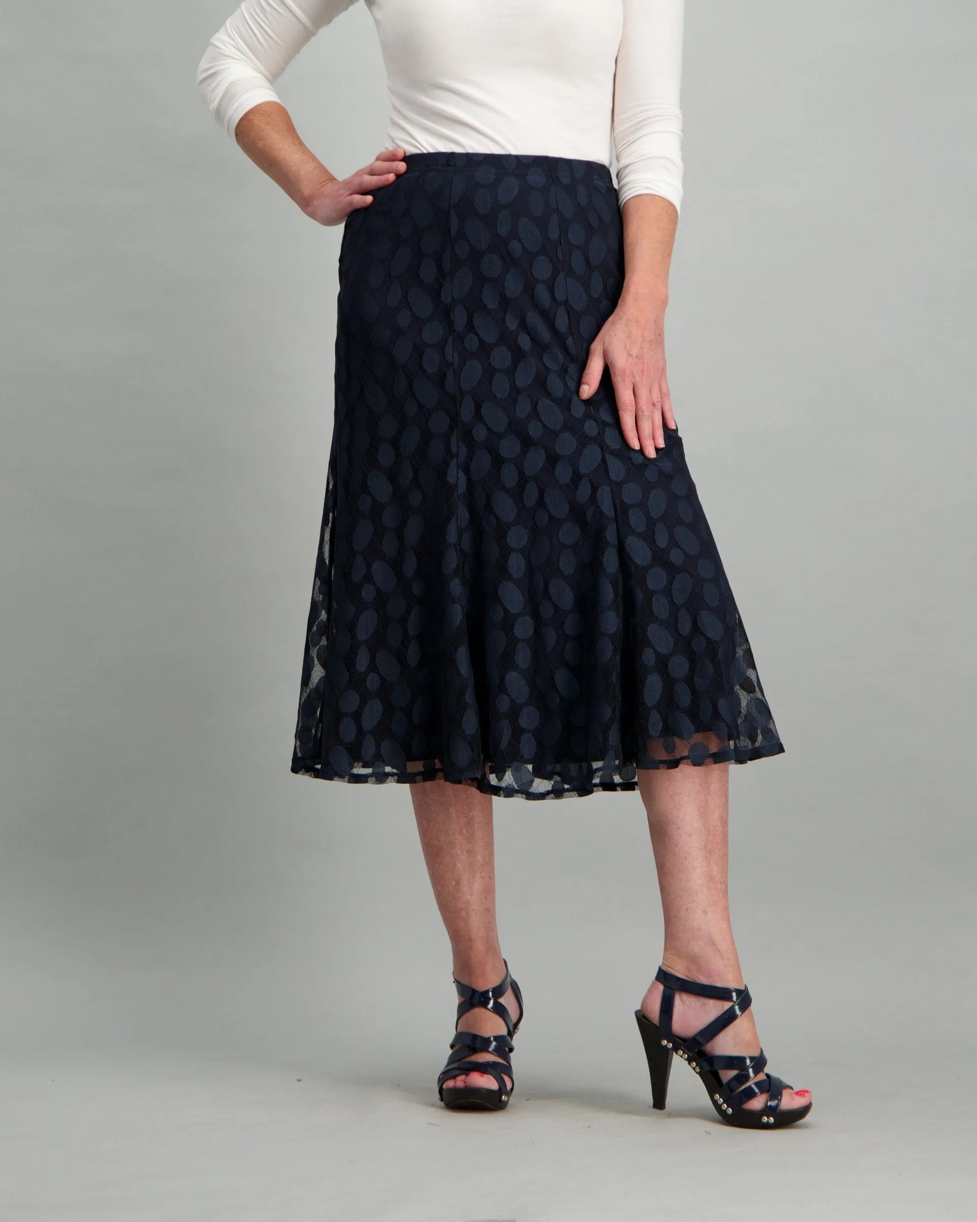 Ladies Spot Mesh A-Line Skirt - Navy