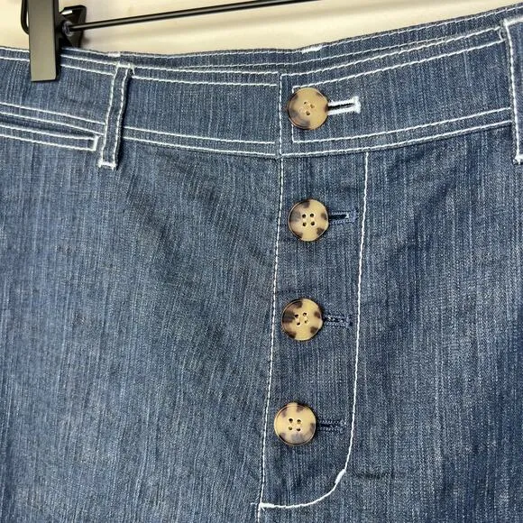 Lafayette 148 NY Retro Blue SZ 8 Pants High-Rise Wide-Leg Ankle Button-Fly Denim