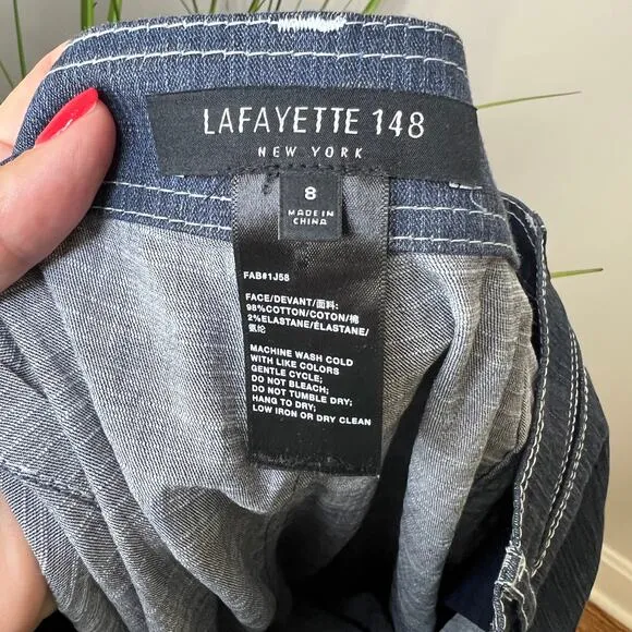 Lafayette 148 NY Retro Blue SZ 8 Pants High-Rise Wide-Leg Ankle Button-Fly Denim