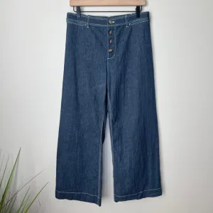 Lafayette 148 NY Retro Blue SZ 8 Pants High-Rise Wide-Leg Ankle Button-Fly Denim