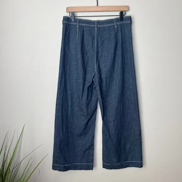 Lafayette 148 NY Retro Blue SZ 8 Pants High-Rise Wide-Leg Ankle Button-Fly Denim