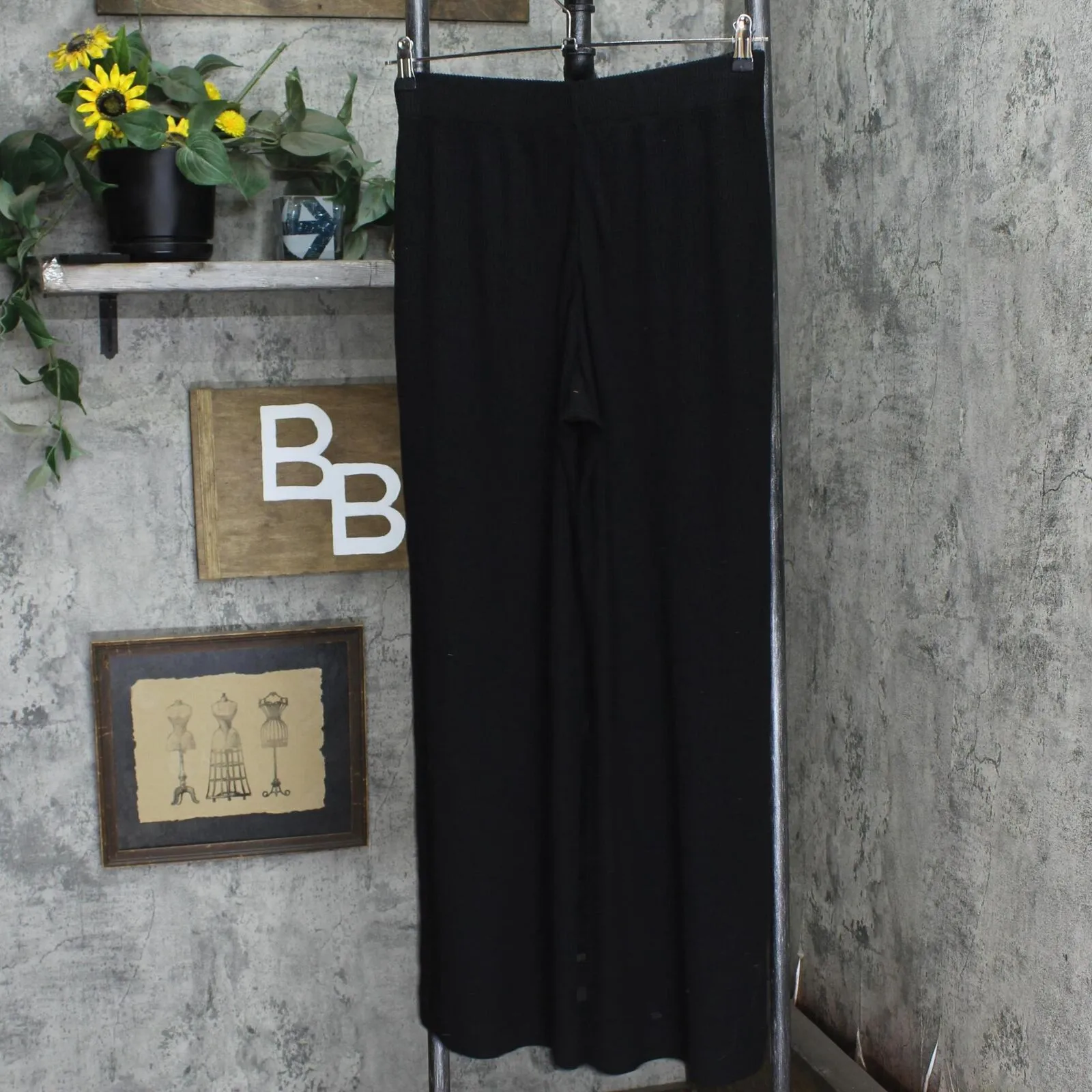 LC Lauren Conrad Womens Ribbed Knit Wide Leg Heavyweight Pants Black M