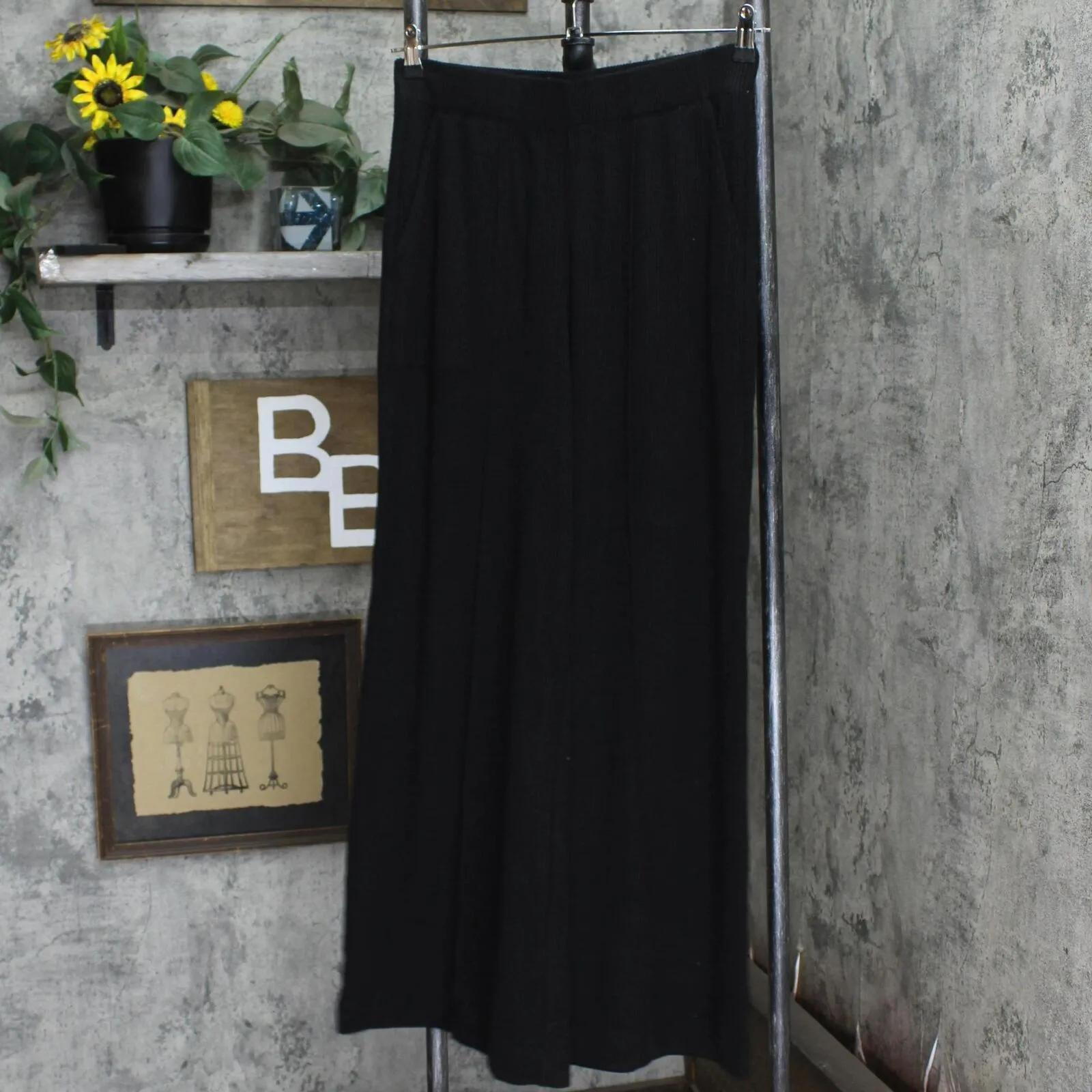 LC Lauren Conrad Womens Ribbed Knit Wide Leg Heavyweight Pants Black M