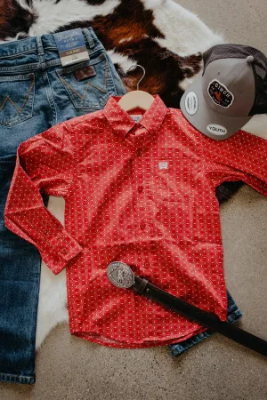 'Lil Corbin' Boys Red Long Sleeve Button Up (XS-XL)