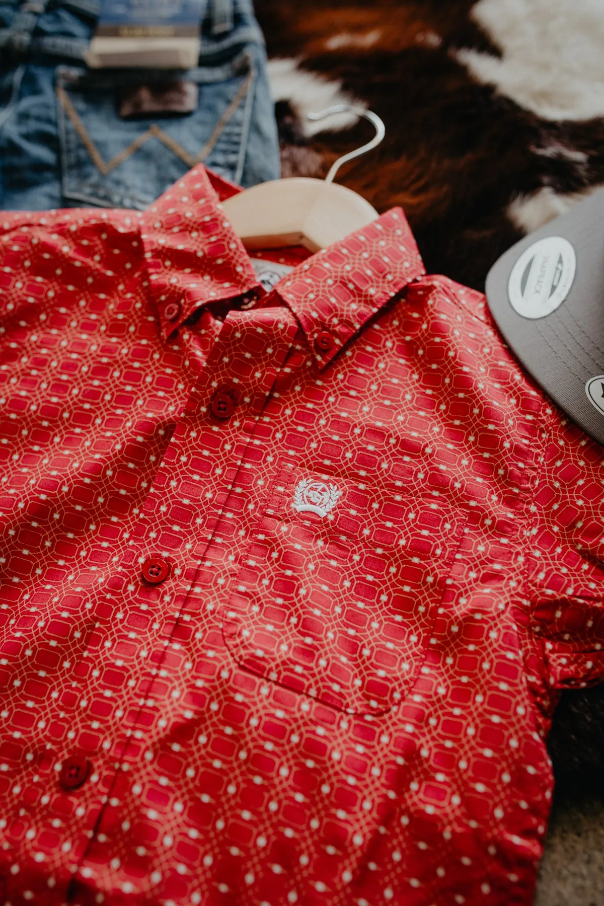 'Lil Corbin' Boys Red Long Sleeve Button Up (XS-XL)