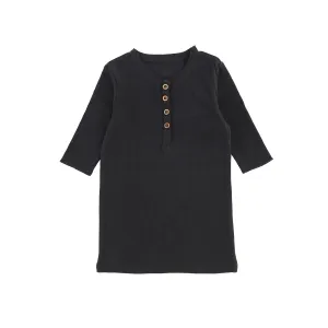 Lil Legs Three Quarter Ribbed Center Button T-Shirt - Black