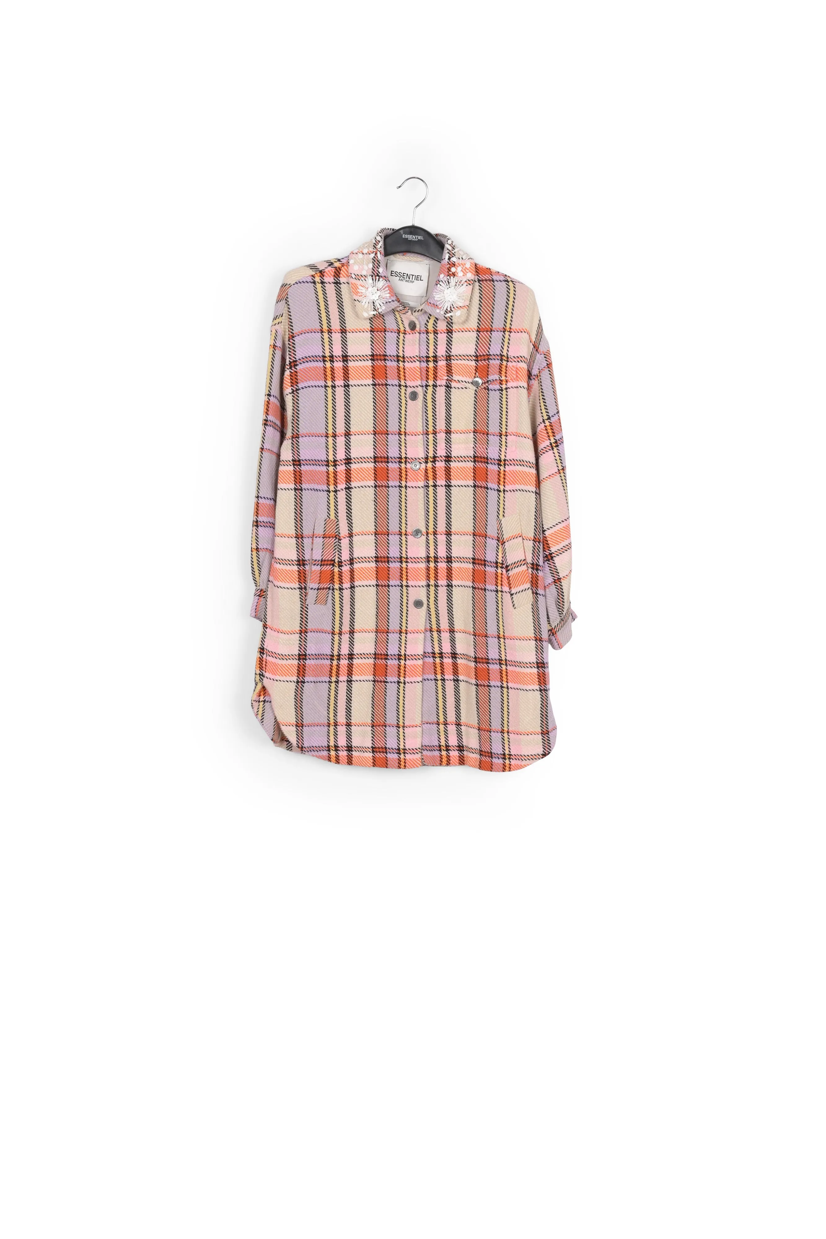 Lilac, orange and light pink checked shirt jacket