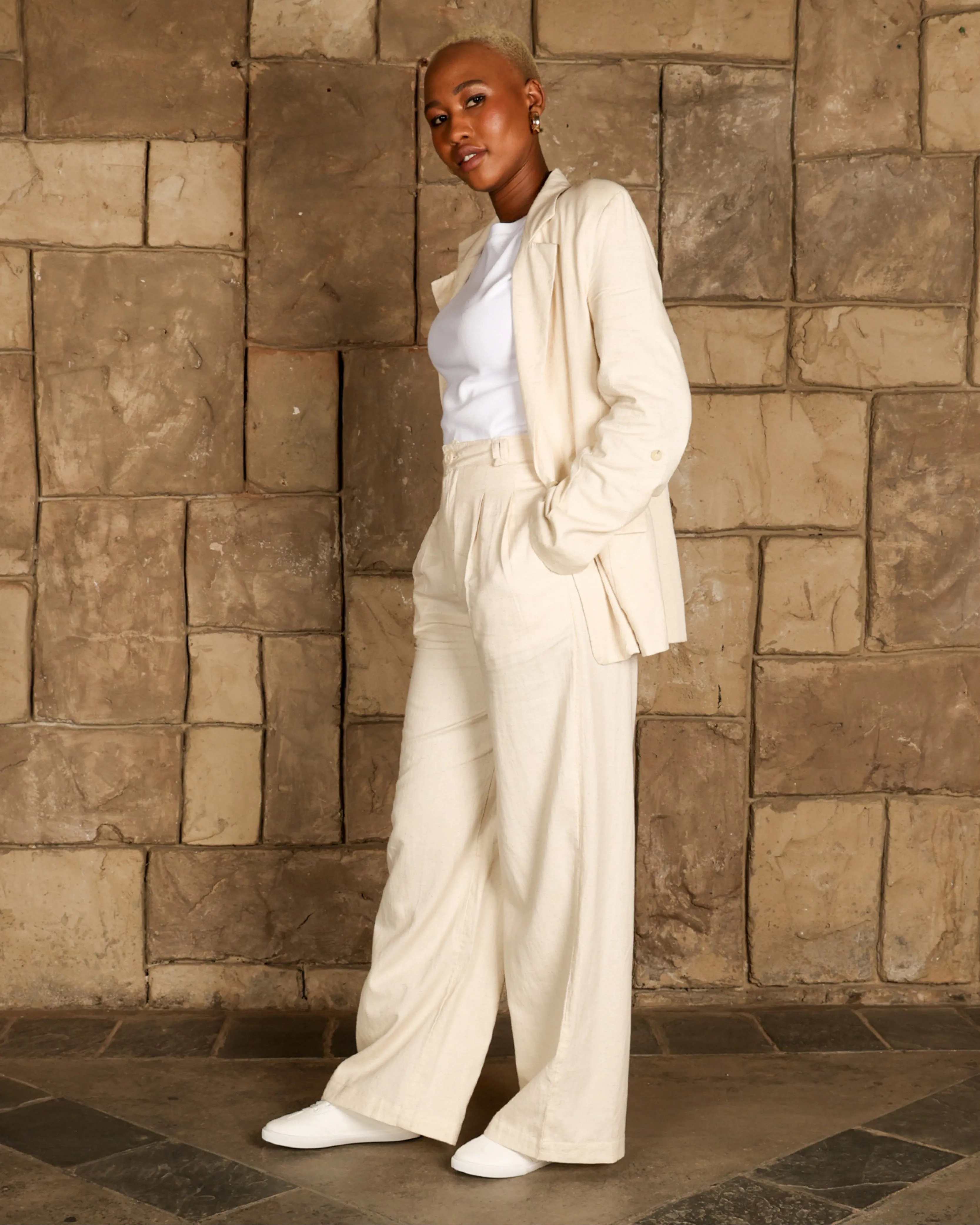 Linen Blend Wide Leg Pants