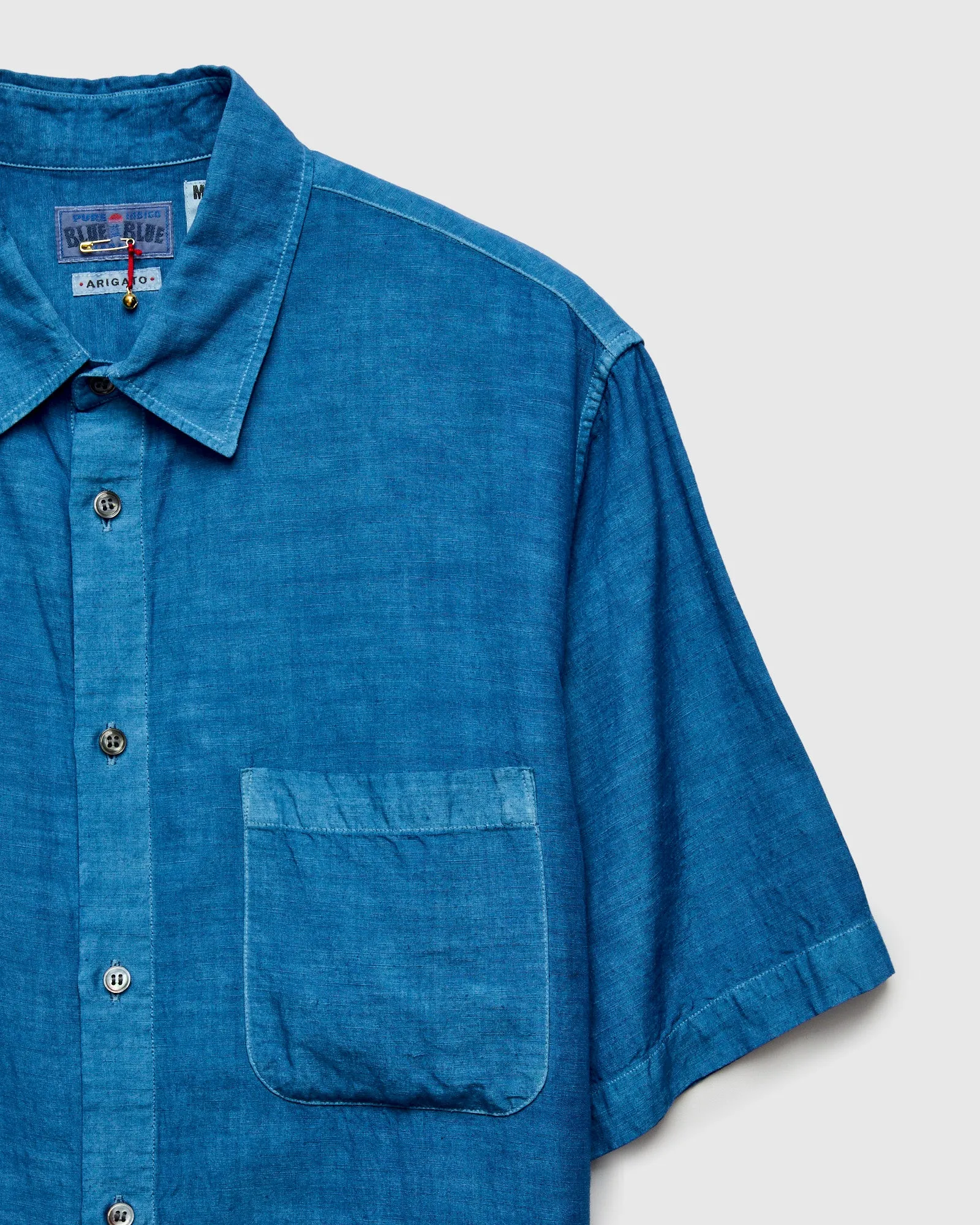 Linen Broad Cloth Short Sleeve Shirt in Pure Light Indigo