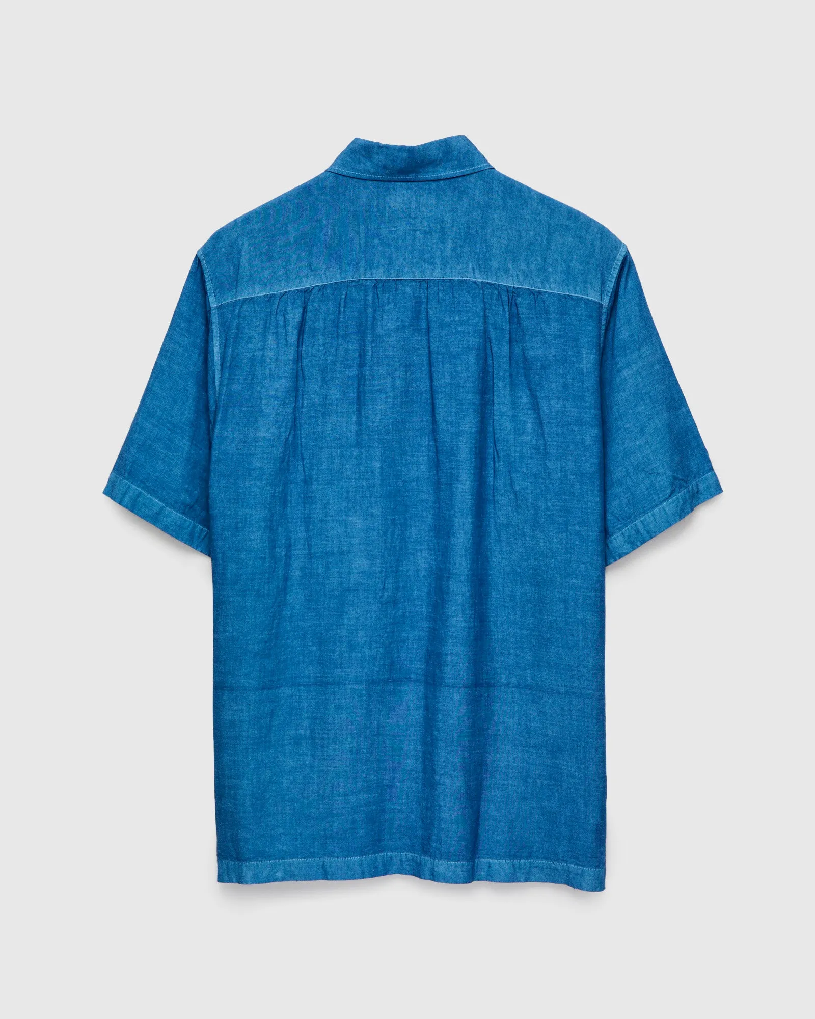 Linen Broad Cloth Short Sleeve Shirt in Pure Light Indigo