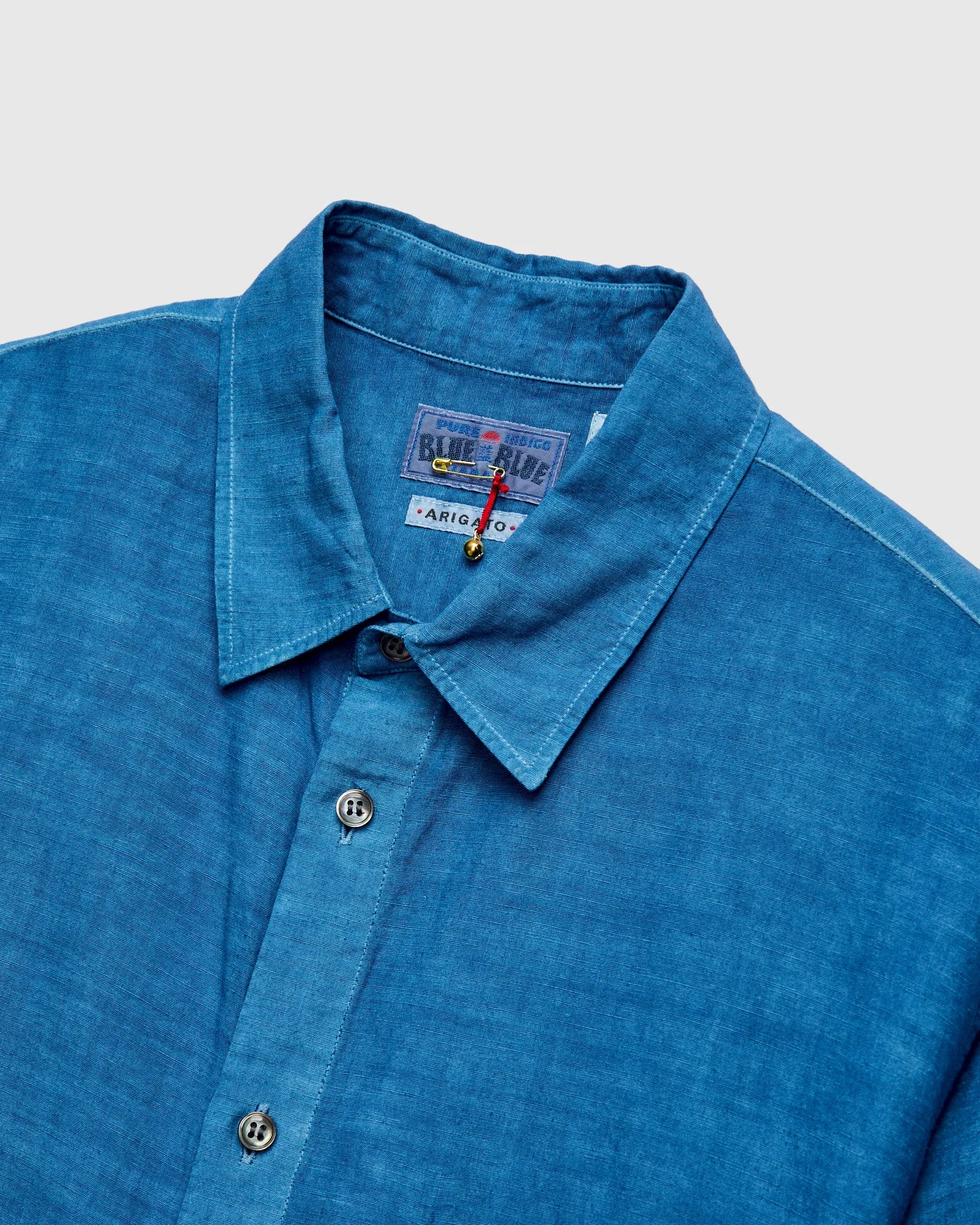 Linen Broad Cloth Short Sleeve Shirt in Pure Light Indigo