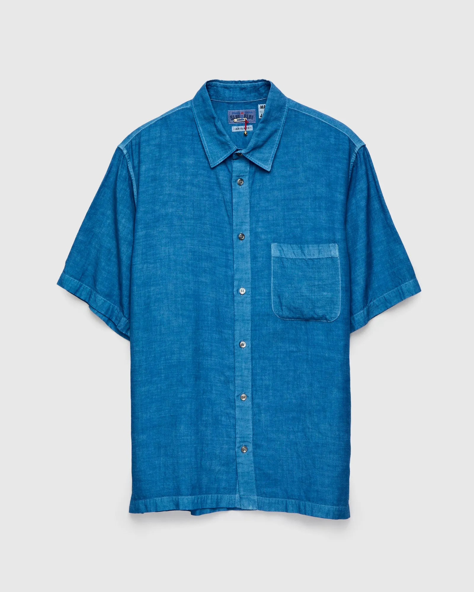 Linen Broad Cloth Short Sleeve Shirt in Pure Light Indigo