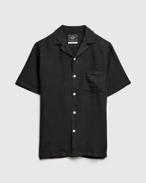 Linen Camp Collar Shirt in Black