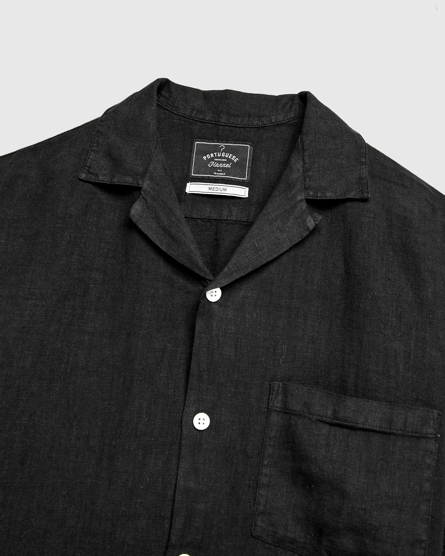 Linen Camp Collar Shirt in Black