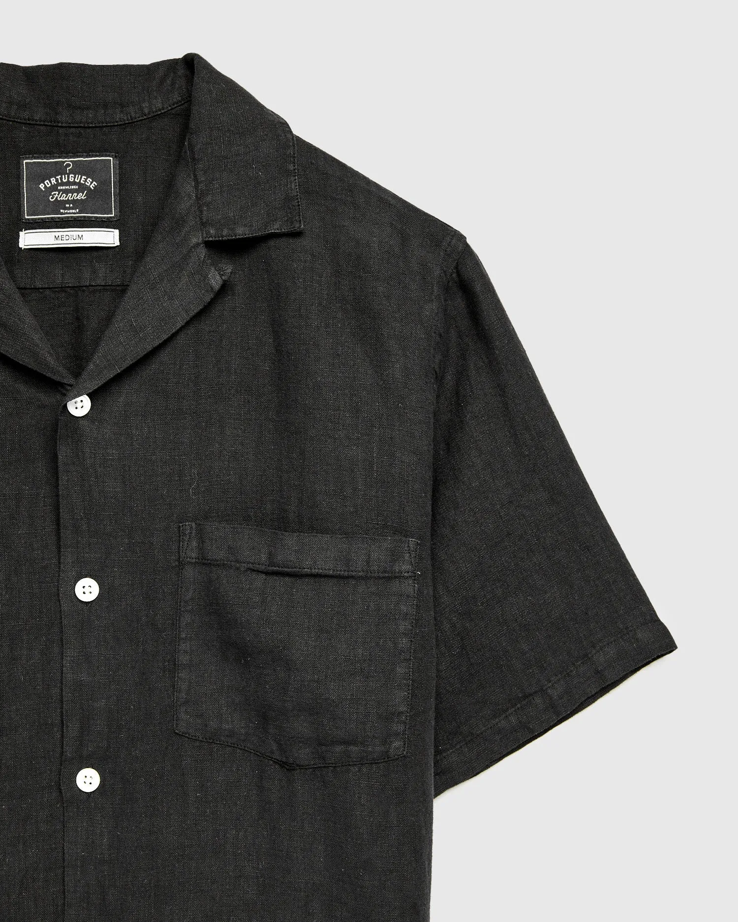 Linen Camp Collar Shirt in Black