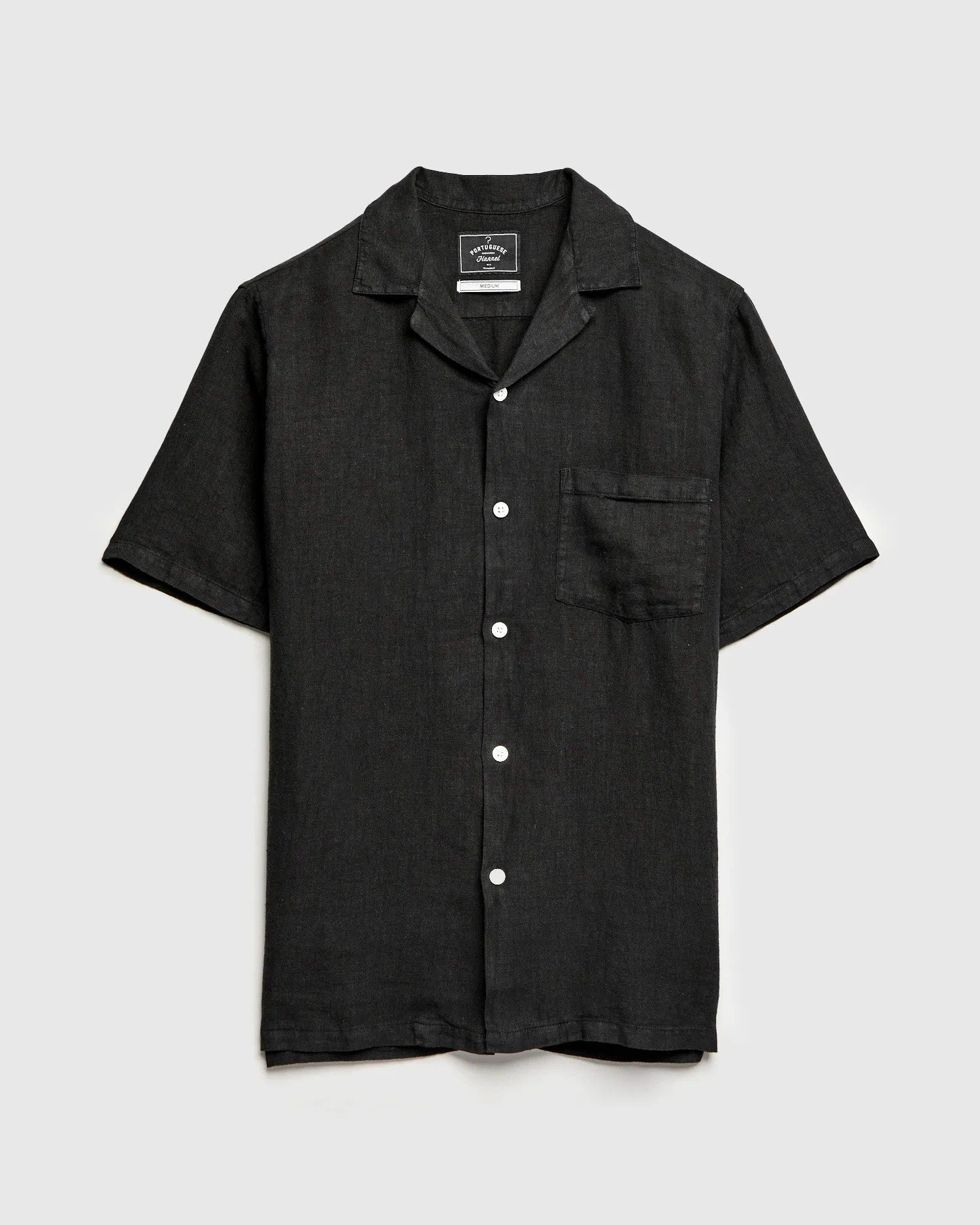 Linen Camp Collar Shirt in Black