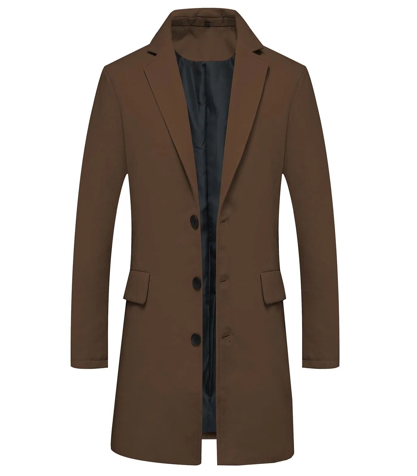 Lisskolo Men's Classic Wool Trench Overcoat Single Breasted Mid Long Wool Blend Top Pea Coats Jackets