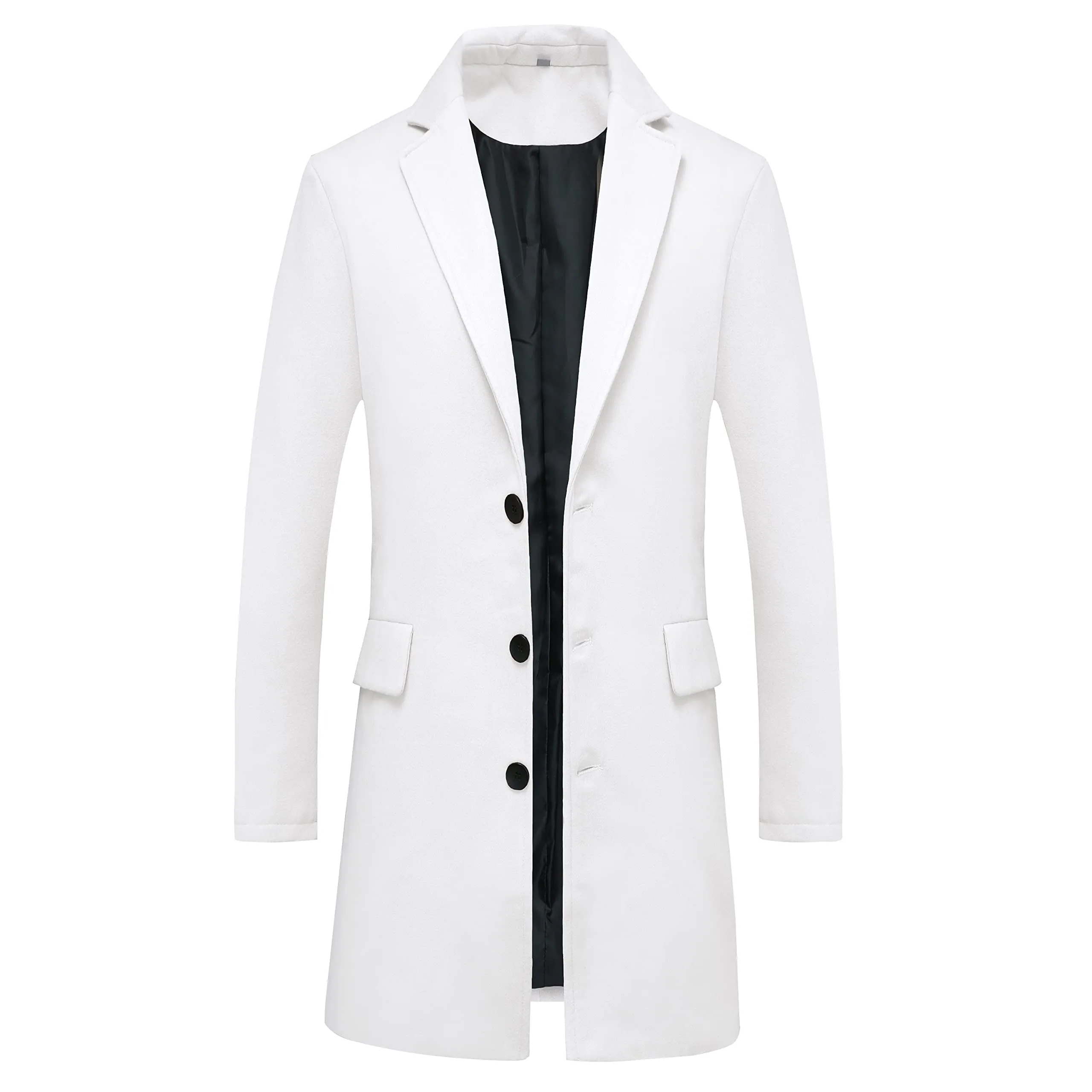 Lisskolo Men's Classic Wool Trench Overcoat Single Breasted Mid Long Wool Blend Top Pea Coats Jackets