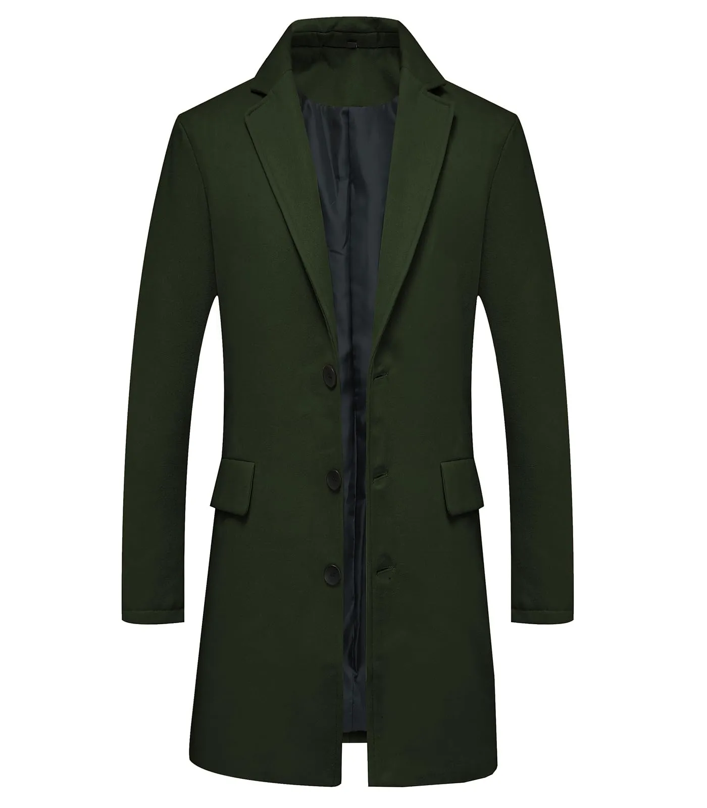 Lisskolo Men's Classic Wool Trench Overcoat Single Breasted Mid Long Wool Blend Top Pea Coats Jackets