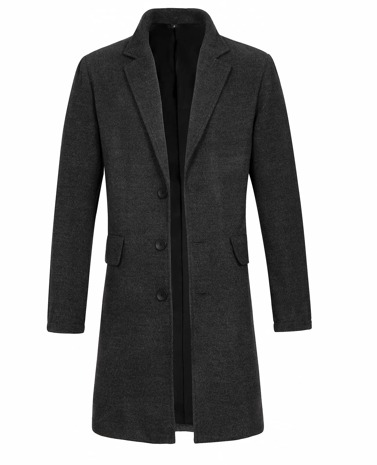 Lisskolo Men's Classic Wool Trench Overcoat Single Breasted Mid Long Wool Blend Top Pea Coats Jackets