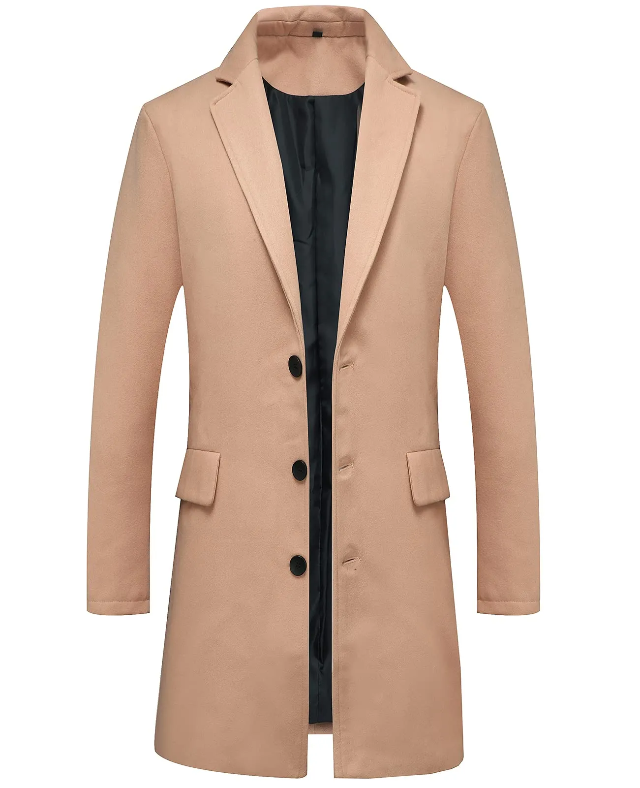 Lisskolo Men's Classic Wool Trench Overcoat Single Breasted Mid Long Wool Blend Top Pea Coats Jackets