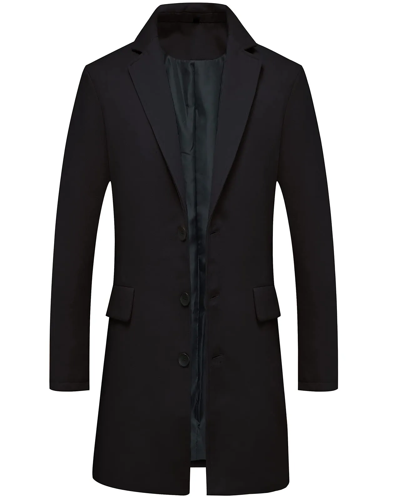 Lisskolo Men's Classic Wool Trench Overcoat Single Breasted Mid Long Wool Blend Top Pea Coats Jackets