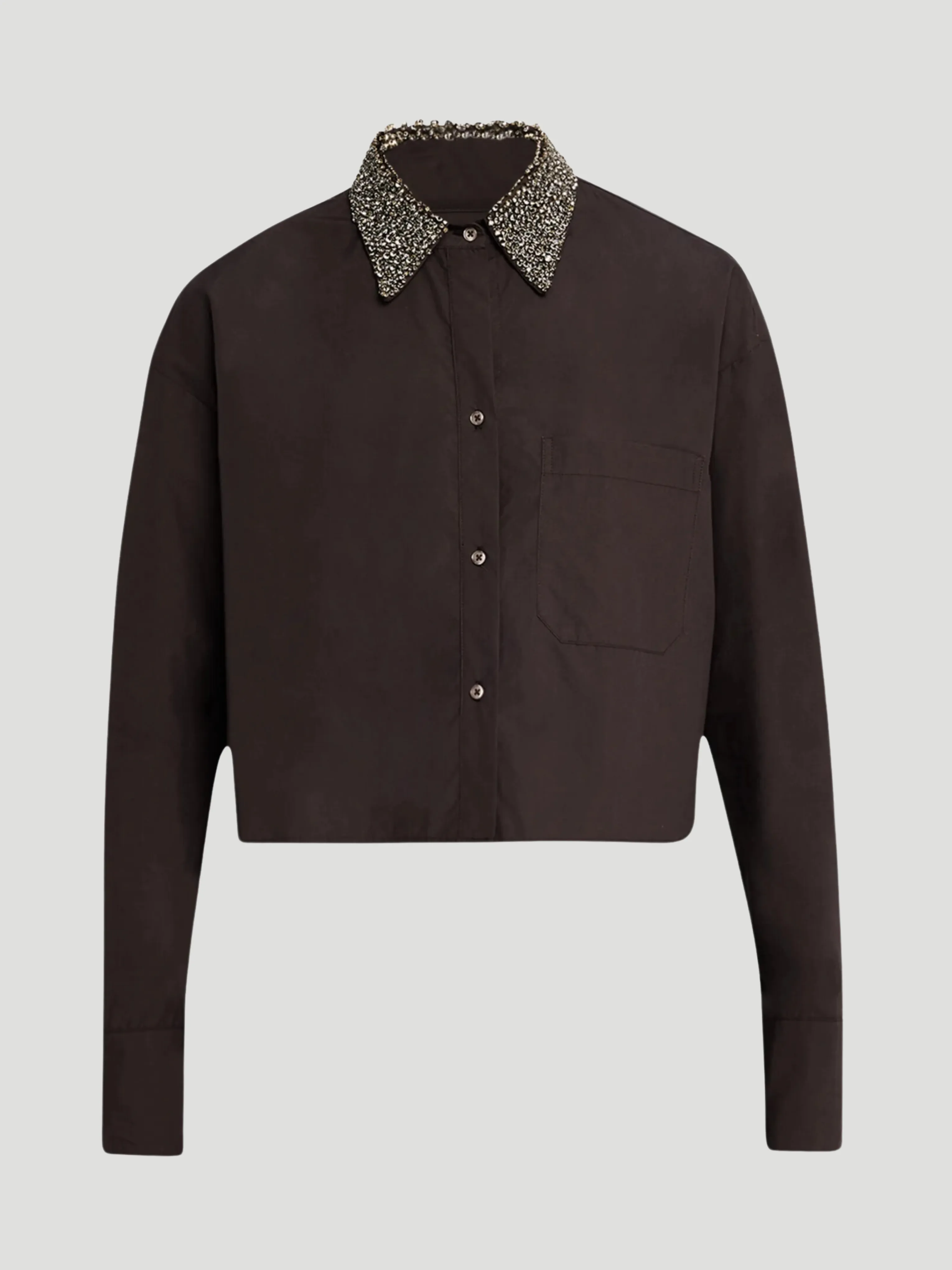 Little Big Joe Cotton Shirt with Crystal Collar in Fudge