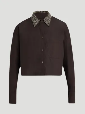 Little Big Joe Cotton Shirt with Crystal Collar in Fudge