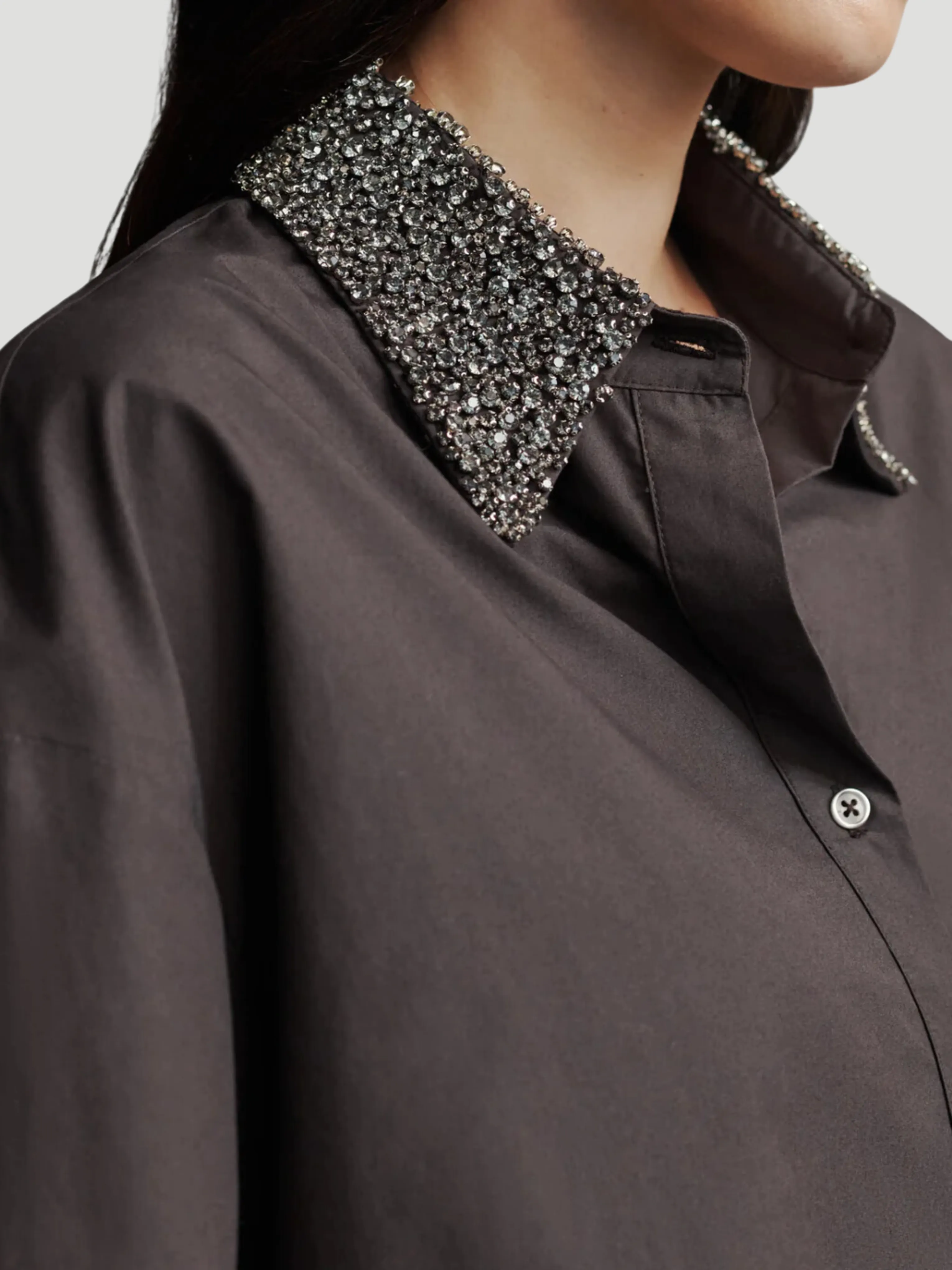 Little Big Joe Cotton Shirt with Crystal Collar in Fudge