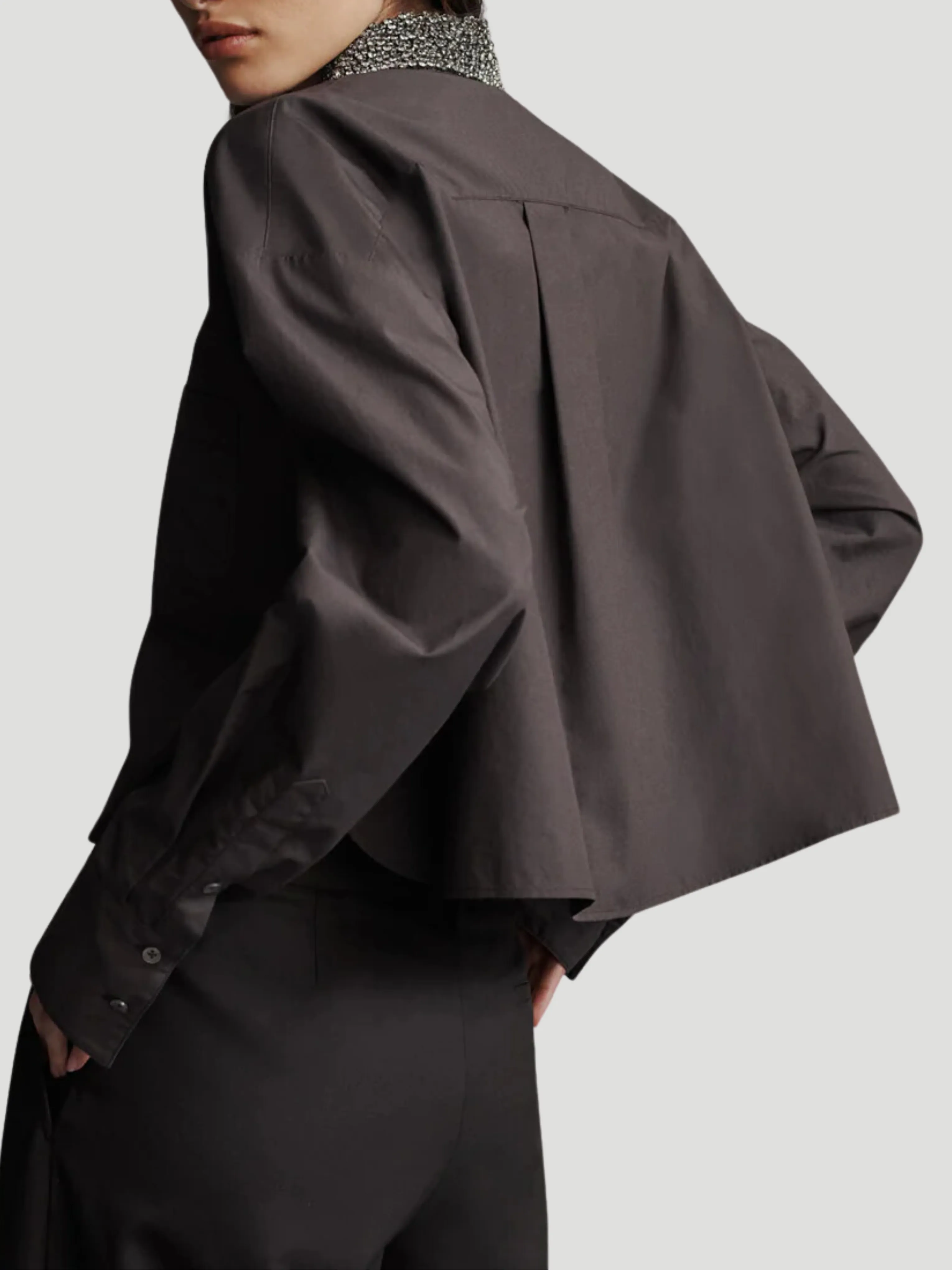 Little Big Joe Cotton Shirt with Crystal Collar in Fudge
