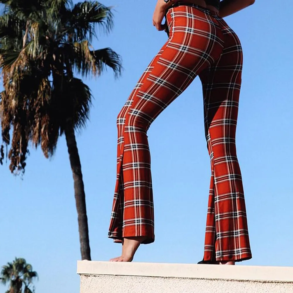 Liv - Vintage plaid pants with bell bottoms