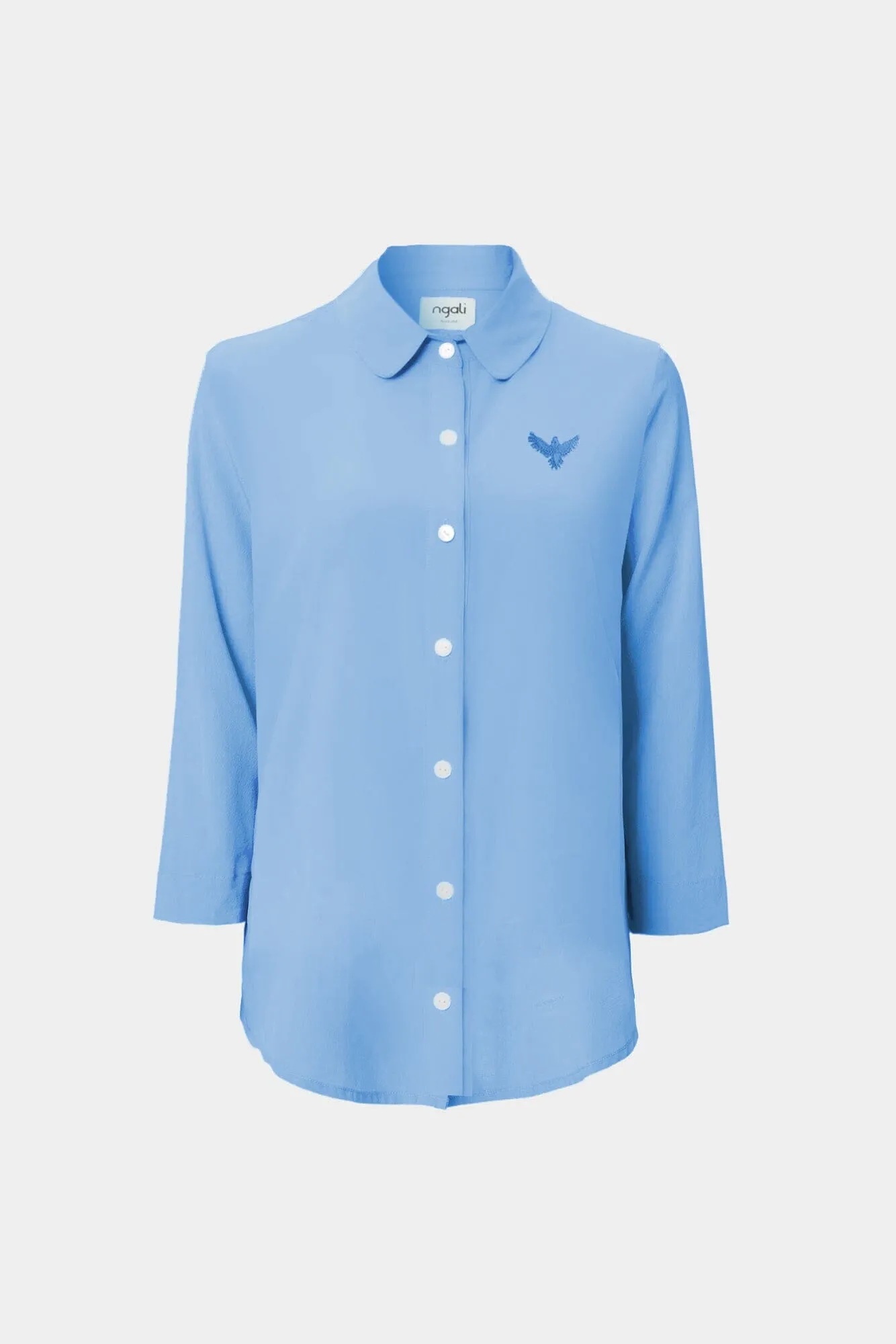 Long Sleeve Silk Shirt Sky
