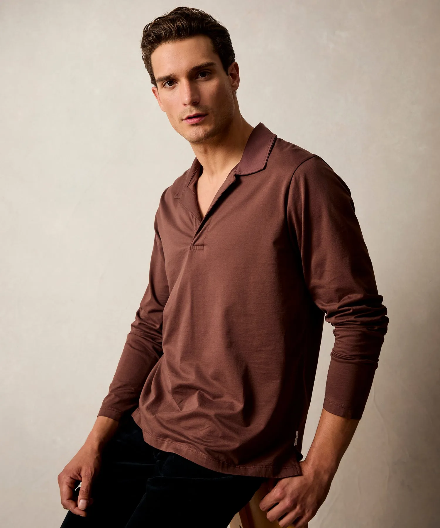 Luxe Jersey Montauk Polo in Toasted Brown