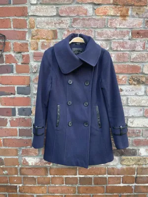 mackage wool cashmere pea coat with leather trim