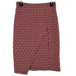 Maeve By Anthropologie Red Diamond Pattern Wrap Pencil Skirt Size XS