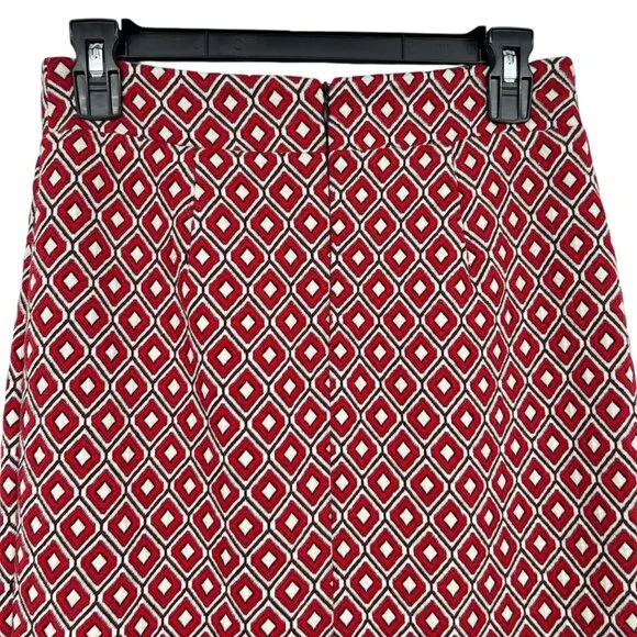 Maeve By Anthropologie Red Diamond Pattern Wrap Pencil Skirt Size XS