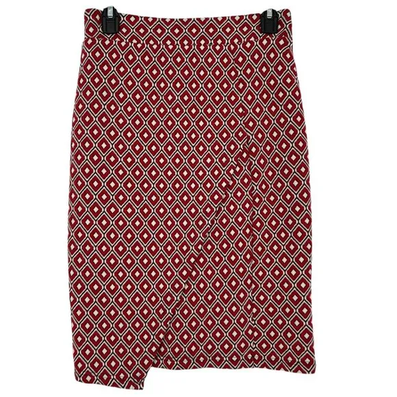 Maeve By Anthropologie Red Diamond Pattern Wrap Pencil Skirt Size XS