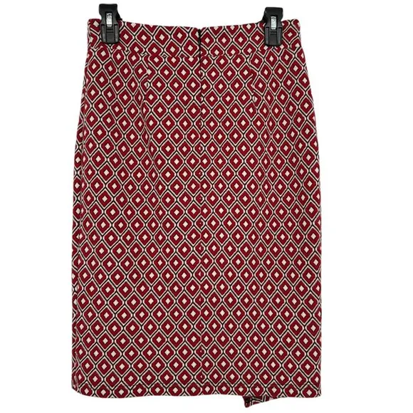 Maeve By Anthropologie Red Diamond Pattern Wrap Pencil Skirt Size XS