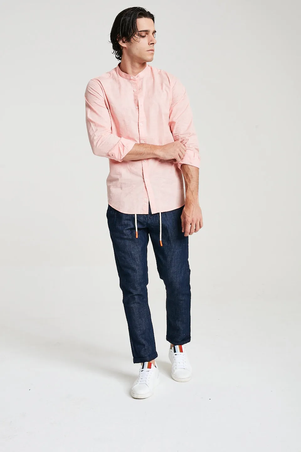 Mandarin Collar Essential Shirt In Salmon
