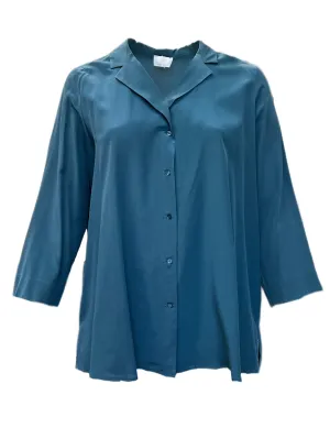 Marina Rinaldi Women's Blue Brina Button Front Silk Shirt NWT